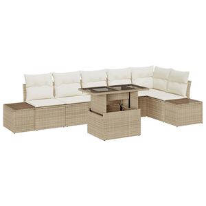 vidaXL Ensemble de canap&eacute; de jardin 7 pcs Beige et cr&egrave;me polyrotin