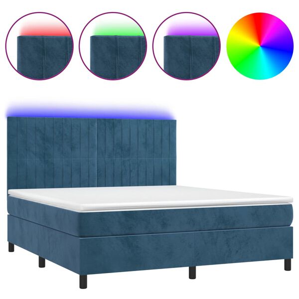 vidaXL Sommier &agrave; lattes de lit matelas et LED Bleu fonc&eacute; 160x200 cm