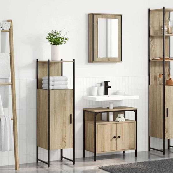 vidaXL Ensemble de mobilier de salle de bain avec &eacute;tag&egrave;re 3 pcs Marron