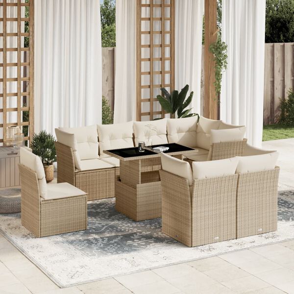 vidaXL Salon de jardin avec coussins 9 pcs beige r&eacute;sine tress&eacute;e