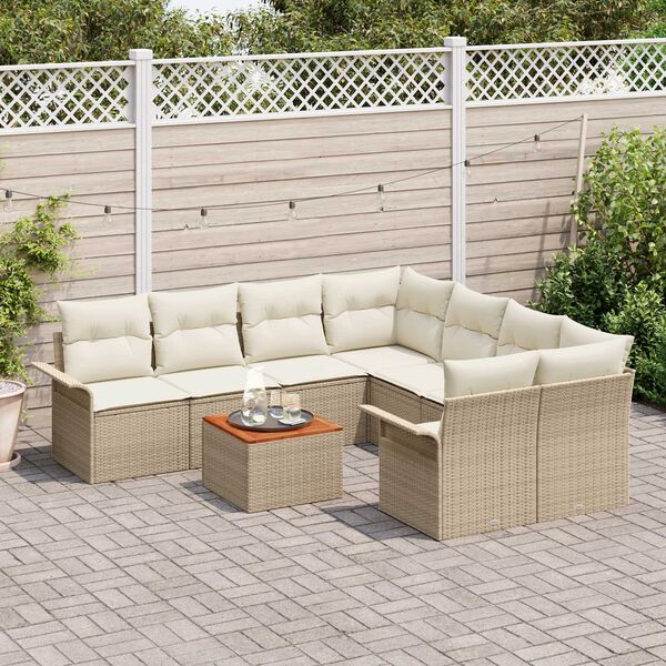 vidaXL Ensemble de canap&eacute; de jardin avec coussin 9 pcs Beige et cr&egrave;me