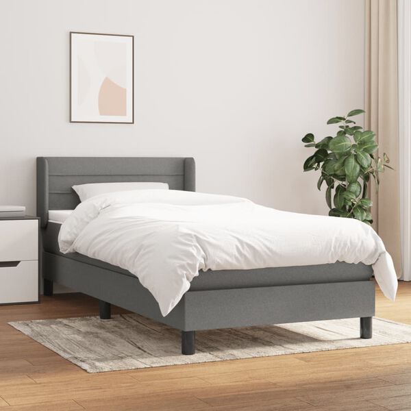 vidaXL Sommier &agrave; lattes de lit avec matelas Gris fonc&eacute; 100x200cm Tissu