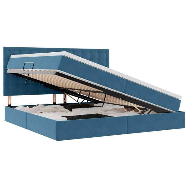 vidaXL Lit avec rangement et matelas Bleu fonc&eacute; 200 x 200 cm Velours