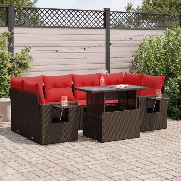vidaXL Salon de jardin avec coussins 7 pcs marron résine tressée acacia