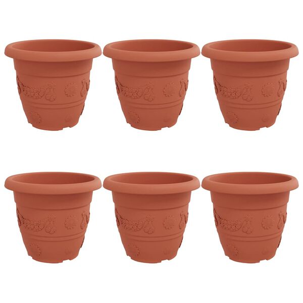 vidaXL Pot &agrave; fleurs rond 6 pcs Rouge brique &Oslash; 26 x 21,5 cm Plastique
