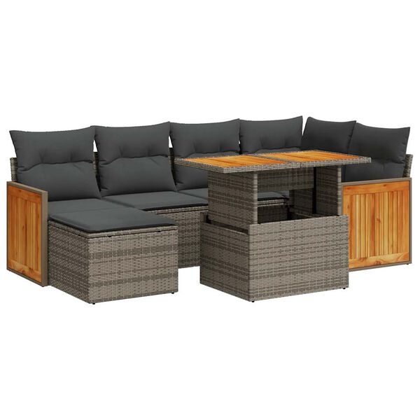 vidaXL Salon de jardin avec coussins 7 pcs gris r&eacute;sine tress&eacute;e acacia