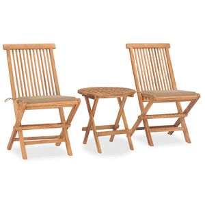 vidaXL Ensemble &agrave; manger d'ext&eacute;rieur pliable avec coussin 3 pcs Teck