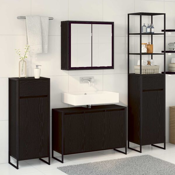 vidaXL Ensemble de mobilier de salle de bain avec tiroir Ch&ecirc;ne noir