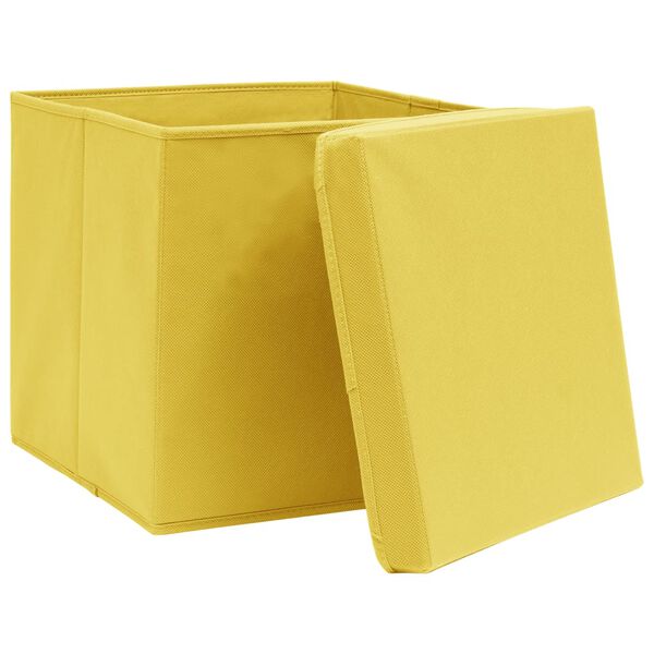 vidaXL Bo&icirc;tes de rangement et couvercles 4 pcs Jaune 32x32x32 cm Tissu