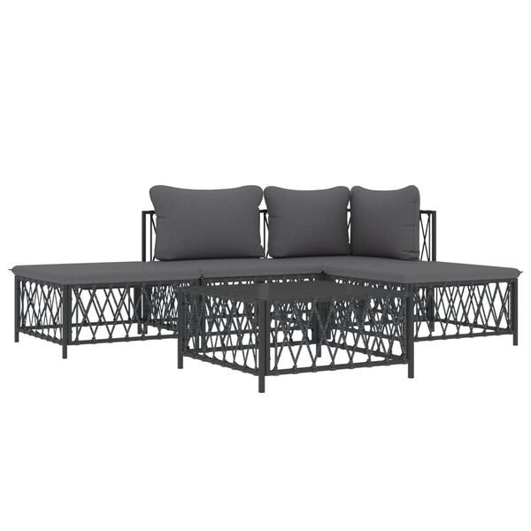 vidaXL Salon de jardin avec coussins 5 pcs anthracite acier