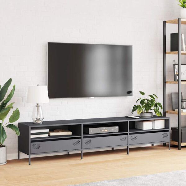vidaXL Meuble TV anthracite 202x39x43,5 cm acier laminé à froid