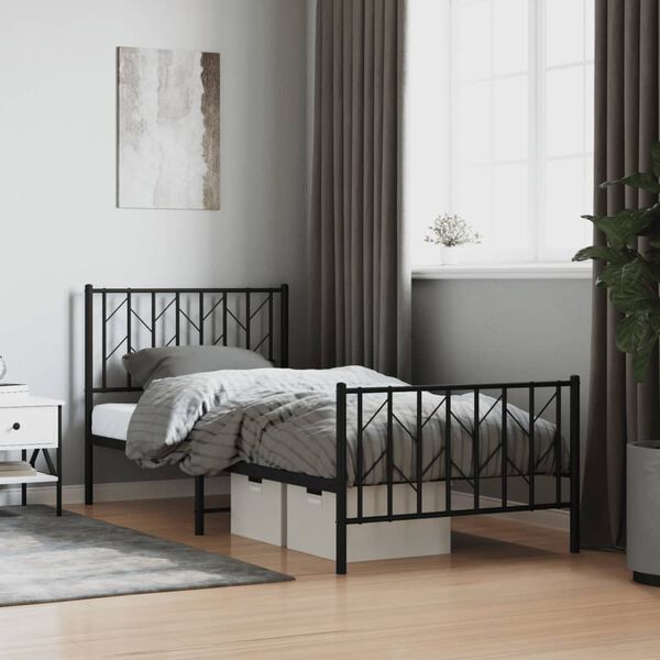 vidaXL Cadre de lit métal sans matelas avec pied de lit noir 90x190 cm
