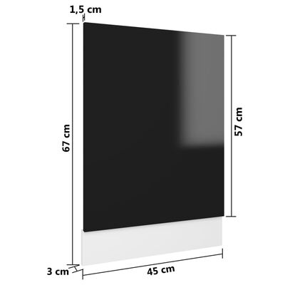 vidaXL Panneau de lave-vaisselle Noir brillant 45x3x67 cm Aggloméré
