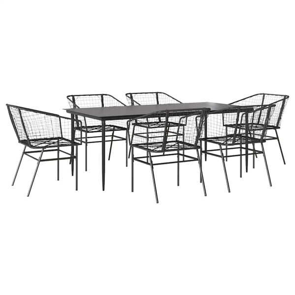 vidaXL Ensemble &agrave; manger de jardin 7pcs noir poly rotin verre