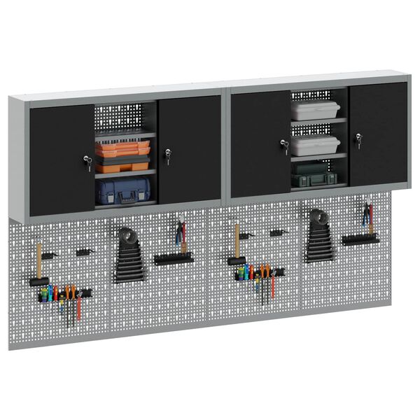 vidaXL Ensemble d'armoires &agrave; outils 6 pcs Noir Acier enduit de poudre