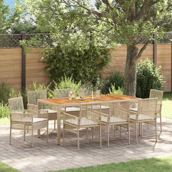 vidaXL Ensemble de salle &agrave; manger pour jardin 9 pcs Beige polyrotin
