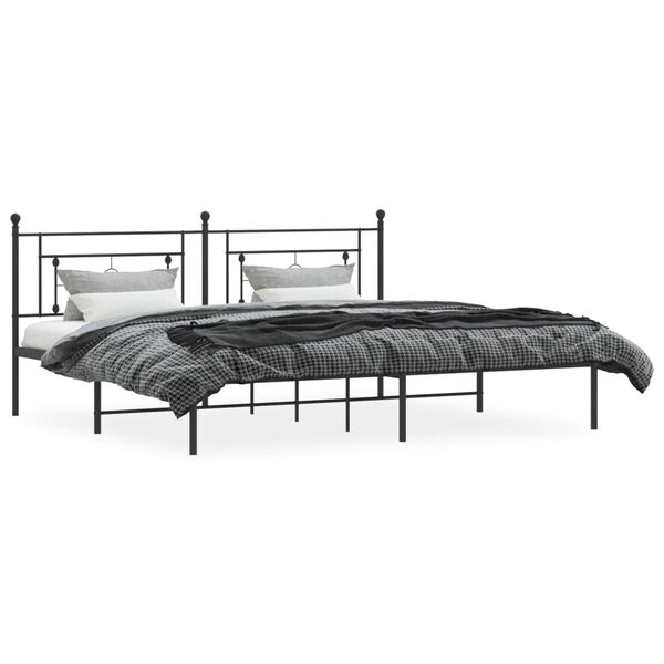 vidaXL Cadre de lit m&eacute;tal sans matelas avec t&ecirc;te de lit noir 200x200cm