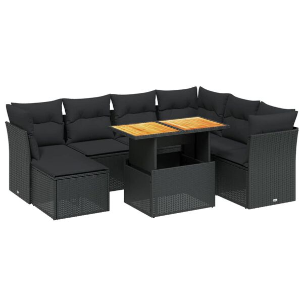 vidaXL Salon de jardin 8 pcs avec coussins noir r&eacute;sine tress&eacute;e