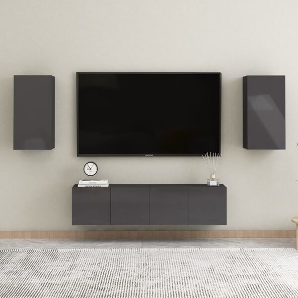 vidaXL Ensemble de meuble TV 4 pcs Gris brillant Bois d'ingénierie