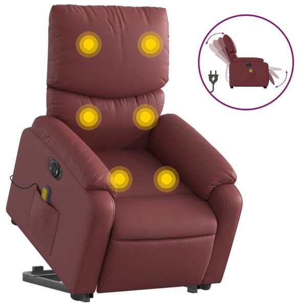 vidaXL Fauteuil inclinable de massage &eacute;lectrique rouge bordeaux