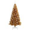 vidaXL Sapin de No&euml;l avec 300 LED avec support Dor&eacute; 210 cm PET