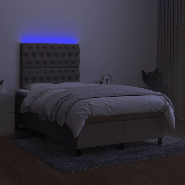 vidaXL Sommier &agrave; lattes de lit matelas et LED taupe 120x190 cm tissu