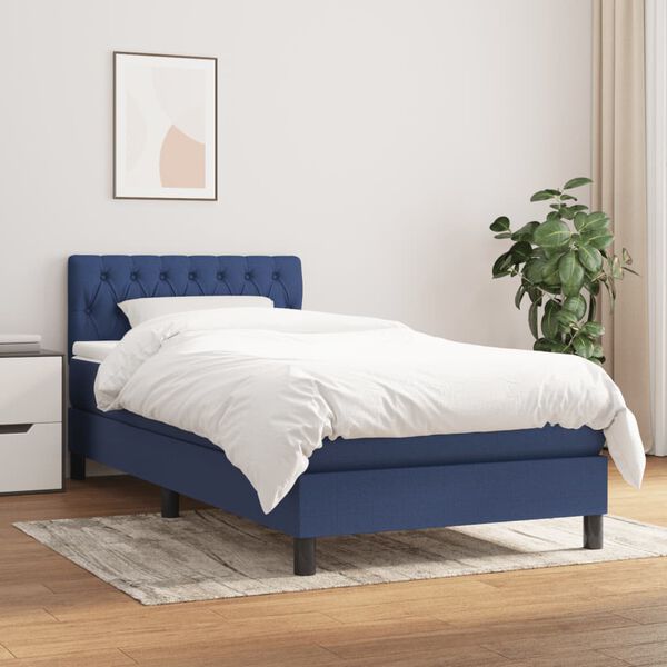 vidaXL Sommier &agrave; lattes de lit avec matelas Bleu 90x190 cm Tissu