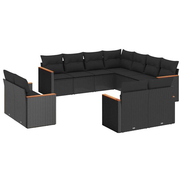vidaXL Salon de jardin 11 pcs avec coussins noir r&eacute;sine tress&eacute;e