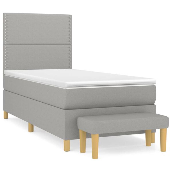 vidaXL Sommier &agrave; lattes de lit avec matelas Gris clair 90x200 cm Tissu