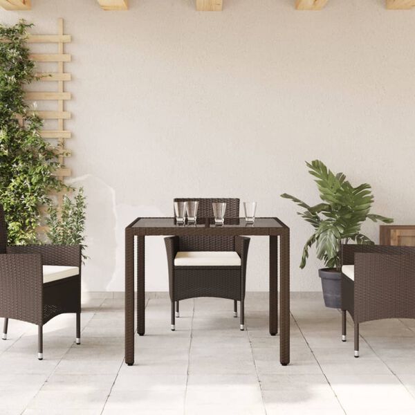 vidaXL Table de jardin avec dessus en verre marron résine tressée