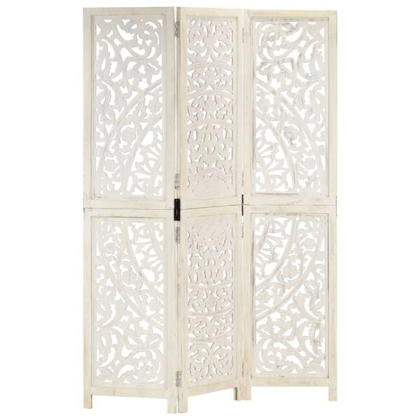 vidaXL Cloison de s&eacute;paration 3 panneaux Blanc 120x165 cm Bois manguier