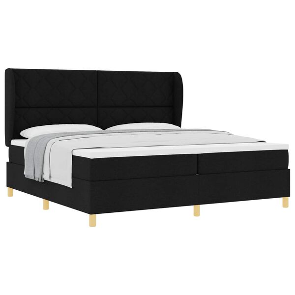 vidaXL Lit &agrave; ressorts avec matelas Noir 200 x 200 cm tissu