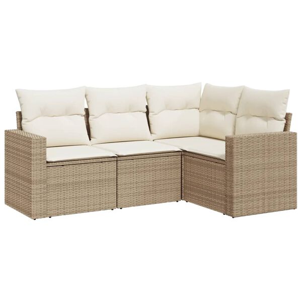 vidaXL Salon de jardin avec coussins 4 pcs beige r&eacute;sine tress&eacute;e