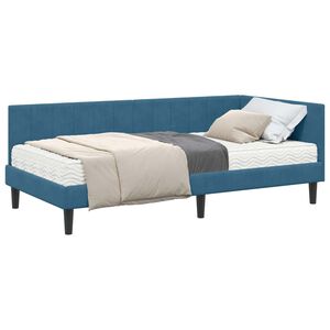 vidaXL Cadre de lit d'angle avec matelas 2 pcs Bleu Velours