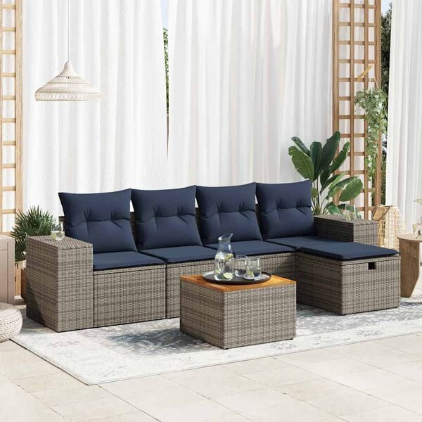 vidaXL Salon de jardin 6 pcs avec coussins gris r&eacute;sine tress&eacute;e