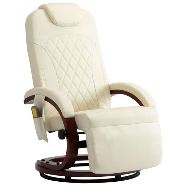 vidaXL Fauteuil de massage TV inclinable blanc cr&egrave;me similicuir