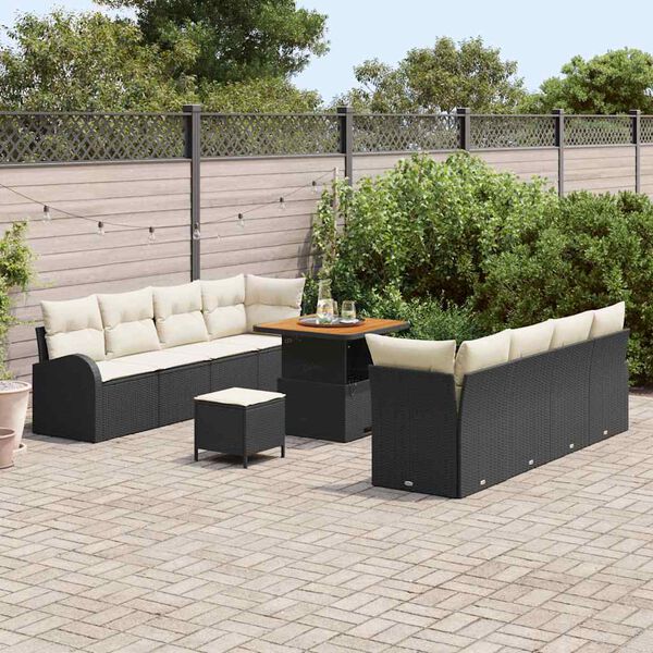 vidaXL Ensemble de canap&eacute; de jardin avec coussin 11 pcs Noir et Cr&egrave;me