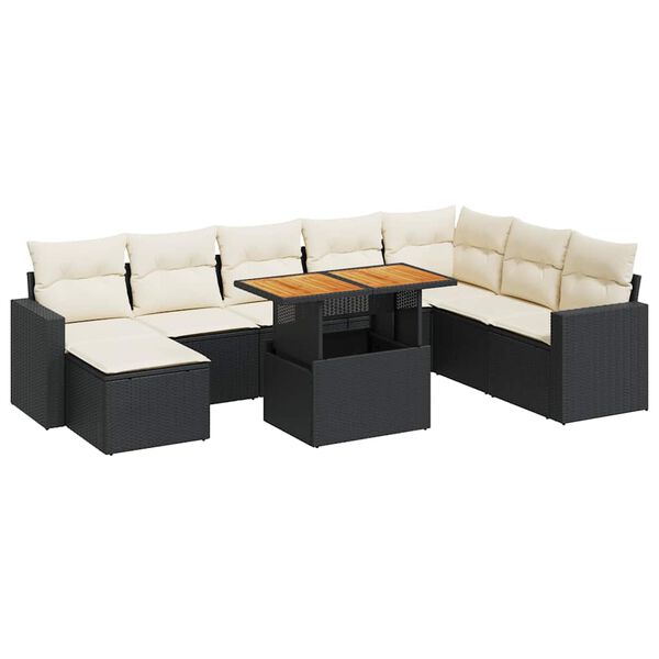vidaXL Salon de jardin 9 pcs avec coussins noir r&eacute;sine tress&eacute;e