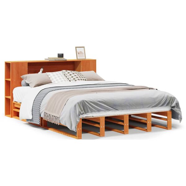 vidaXL Lit biblioth&egrave;que sans matelas cire marron 140x190cm bois massif