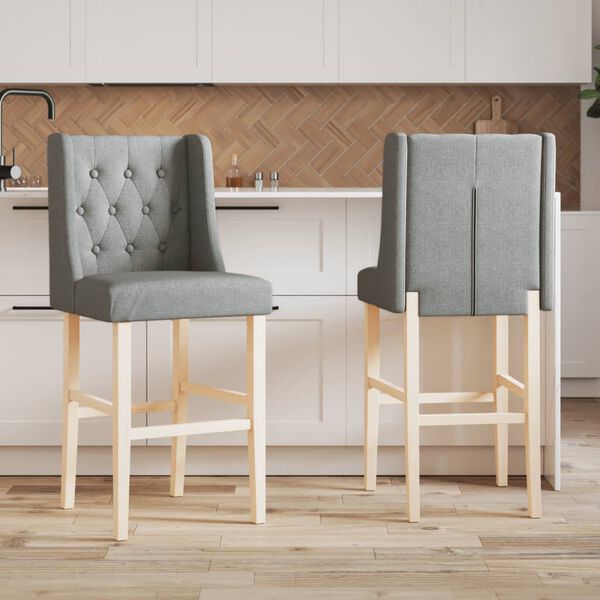 vidaXL Chaises de bar lot de 2 bois massif d'h&eacute;v&eacute;a et tissu
