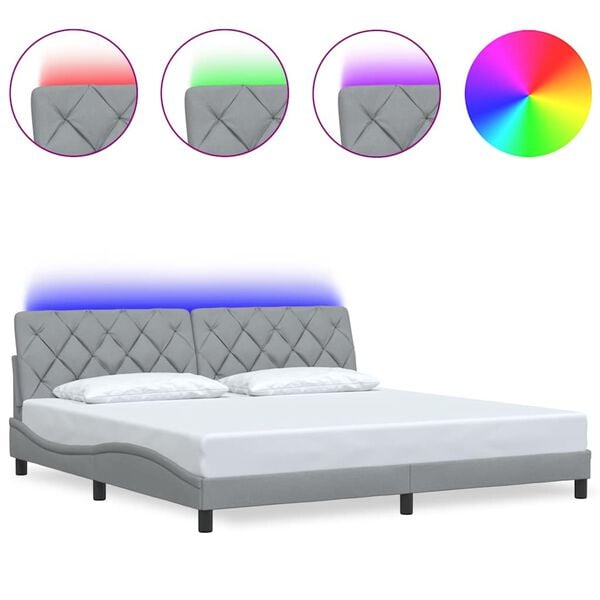 vidaXL Cadre de lit avec LED sans matelas gris clair 200x200 cm tissu