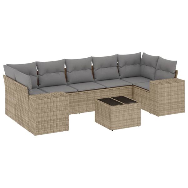 vidaXL Salon de jardin avec coussins 8 pcs beige r&eacute;sine tress&eacute;e