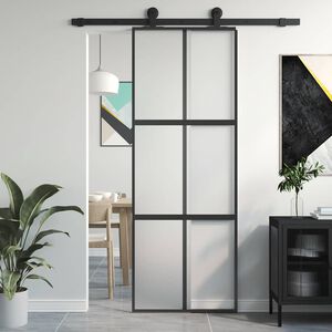 vidaXL Porte coulissante noir 76x205 cm verre tremp&eacute; aluminium