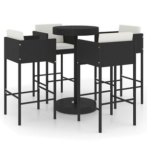 vidaXL Ensemble de bar de jardin 5 pcs et coussins R&eacute;sine tress&eacute;e Noir