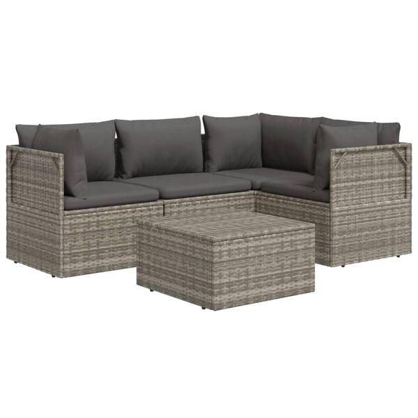 vidaXL Salon de jardin 5 pcs avec coussins Gris R&eacute;sine tress&eacute;e