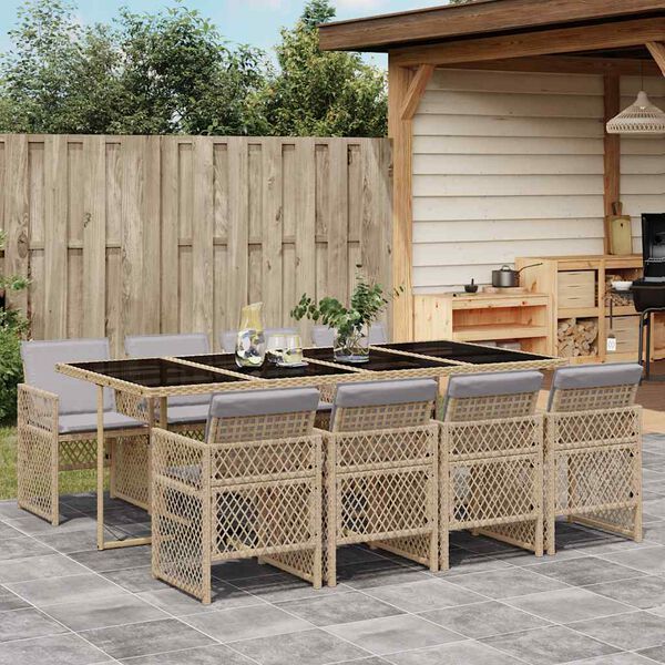 vidaXL Ensemble &agrave; manger de jardin et coussins 9 pcs beige Poly rotin