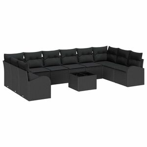 vidaXL Ensemble de canap&eacute; de jardin avec coussin 11 pcs Noir polyrotin