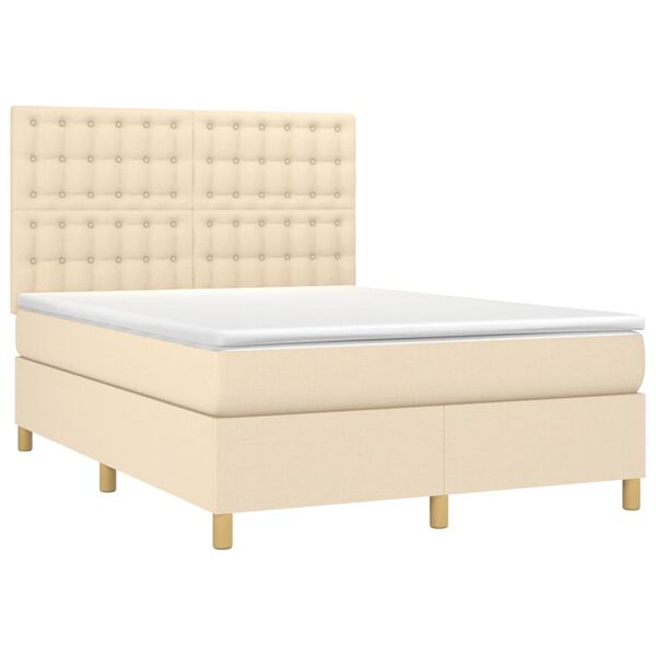 vidaXL Sommier &agrave; lattes de lit avec matelas Cr&egrave;me 140x190 cm Tissu