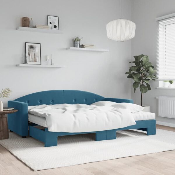 vidaXL Lit de jour avec lit gigogne et matelas bleu 80x200 cm velours