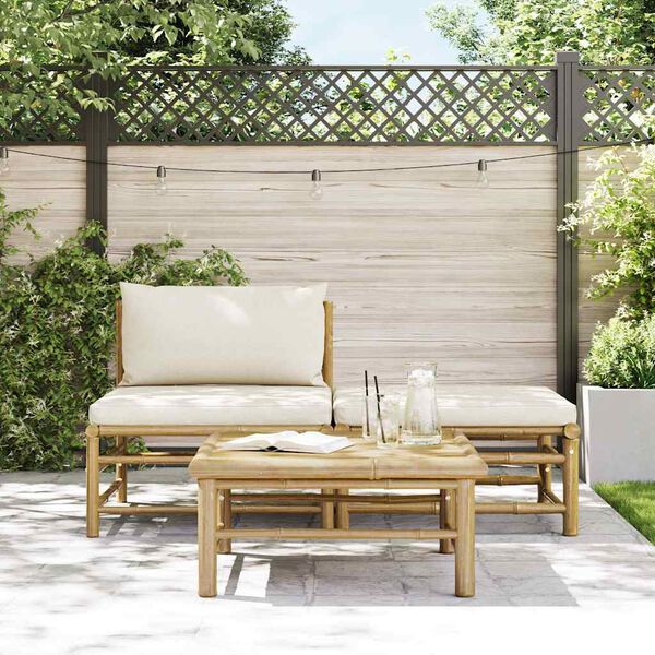 vidaXL Salon de jardin 3 pcs avec coussins blanc crème Bambou